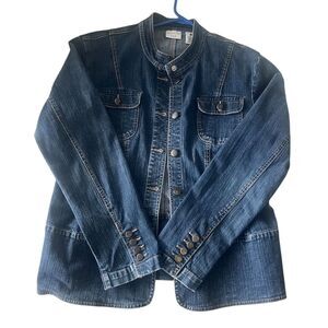 Covington Women's Denim Jacket M Blue Mandarin Collar Button-Down Casual
